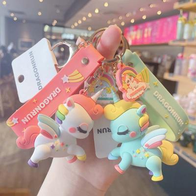 China Mini kawaii cartoon 3d girls lanyard llavero charm original unicorn key chain waterproof cute squishy rubber unicorn PVC waterproof hot for sale