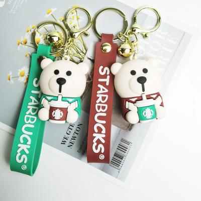 China Waterproof promotional 3d cartoon cute souvenir plastic starbuck support key chain lanyard llavero security self-defense starbuck to support key chain for sale