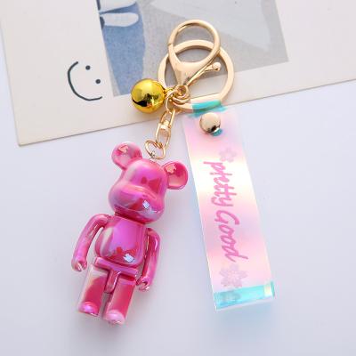 China Creative shiny bling self-defense acrylic bear key chain lanyard 3d cartoon waterproof bling acrylic bear key chain lanyard llavero for sale