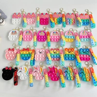 China 3d Cartoon Silicone Cute Push Bubble Toy Waterproof Cute Stirring Person Chained Unicorn Mouse Minnie Bear Noise It Key Chain for sale