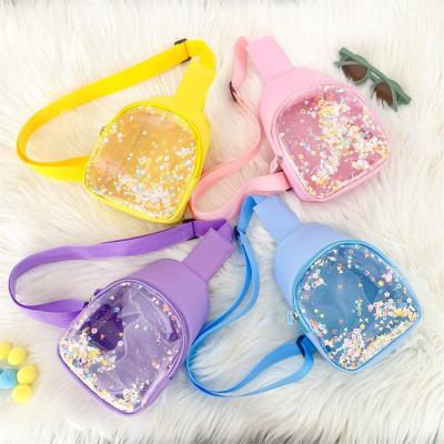 China Waterproof 2022 Spring Children Designer Sling Pussy Pack Pvc Clear Chest Bag Children Small Cross - Body Bag Sequin Waist Bag For Kids Girls for sale