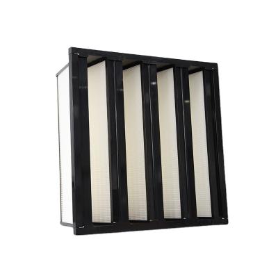 China Activated Carbon V Bank Laminar Flow Air Filter H13 H14 HEPA Mini Pleated For Cleanroom for sale