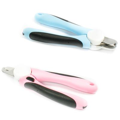 China Viable Pink Blue Pet Scissors with Safety Guard and Hidden Nail File Pet Nail Clipper for Dogs and Cats for sale