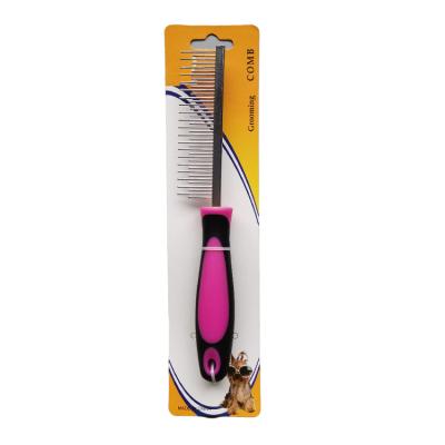 China Viable Single Sided Dog Cat Cleaning And Grooming Stainless Steel Pin End Flea Comb With Plastic Handle for sale