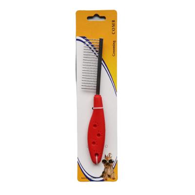 China Viable Single Sided Dog Cat Cleaning and Grooming Stainless Steel Pin End Flea Comb with Red Plastic Handle for sale