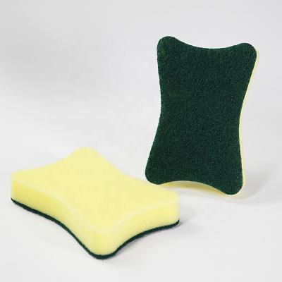 China Large Green Yellow Green Bow Tie Shaped Sponge Kitchen Cleaning Scrubber Durable Scrubber Pad Eco Friendly Scrubber Sponge for sale