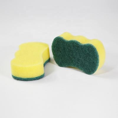 China Sustainable Round Wave Shaped Scrubbing Pad Sponge Kitchen Yellow Green Cleaning Scrubber Eco Friendly Scrubber Sponge for sale