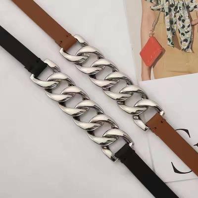 China Lady Casual Fashionable Elegant Cow Decoration 1.6cm Dress Pants Leather Chain Belt for sale