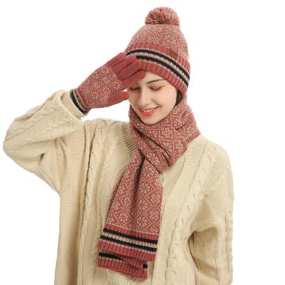 China European American Women Warm Knitted Scarf And Hat Set Leopard Print Mitten Scarf for sale