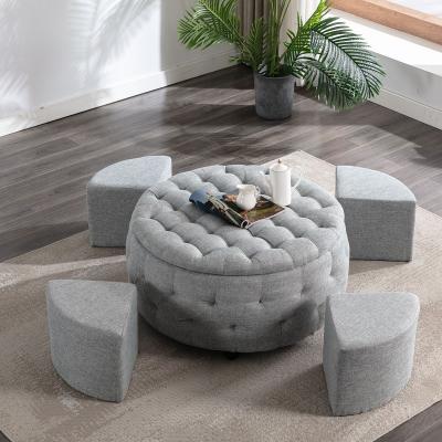 China (Others) circle adjustable gray cotton and linen can assemble tea table drag four trays round stools for sale