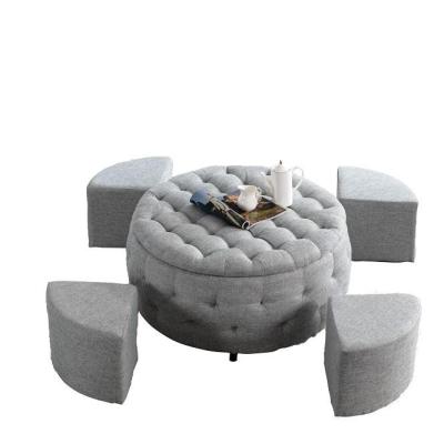 China (Others) circle adjustable gray cotton and linen can assemble tea table drag four trays round stools for sale