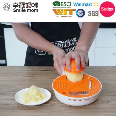 China Viable Smile Mum 5 in 1 Round Cucumber Slicer Salad Maker Kitchen Vegetable Hand Grater with Hand Guard for sale