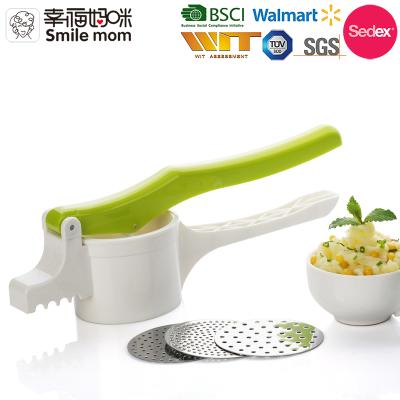 China Stainless Steel Viable Blade Potato Presser Kitchen Mom Smile Potato Handheld Plastic Crusher For Kitchen for sale