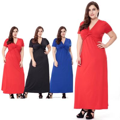 China Viable solid color short sleeve fashion casual style plus size dresses for fat women XL-4XL for sale