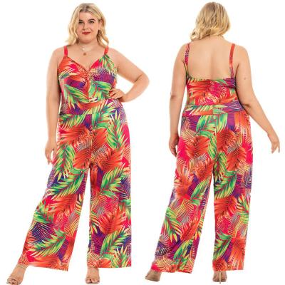 China Viable Summer Sling Tops With Panty Ladies Suits Floral Print Plus Size Women Overalls XL-5XL for sale