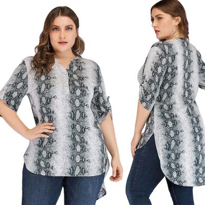 China Fashion QUICK DRY Women's Long Sleeve Tops Plus Size Women's Blouses And Shirts With Snake Print for sale