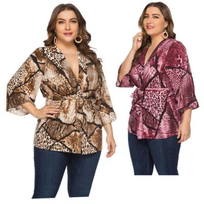 China 2022 Fashion Women Clothing Club Wear Loose Shirt And Tops QUICK DRY Sexy Big Size V Neck Snakeskin Ladies Shirt Loose Shirt And Tops for sale