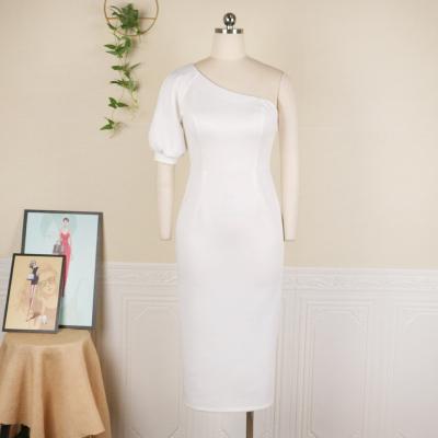 China Anti-wrinkle clothing manufacturer High quality color in one shoulder white design plus size bodycon dresses for girl party for sale