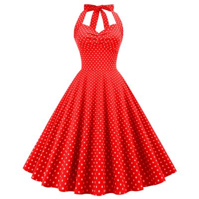 China Breathable Sexy Hot Red Gothic Retro Maxi Dress 50s 60s Pin Up Rockabilly Dress Plus Size Halter Polka Dot Dress Audrey Hepburn Vintage for sale