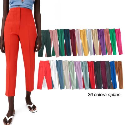 China Hot Ankle Length Fly Zipper Red Color Variety Sales Design Slim Fit Anti-wrinkle Women's Career Pants And Trousers for sale