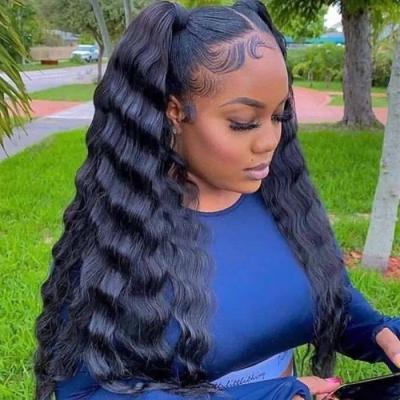 China Jerry Curl Best Selling Virgin Brazilian Hair Deep Wave Semi Curly HD Wig Lace Front Braided Long Wigs With Baby Hair for sale