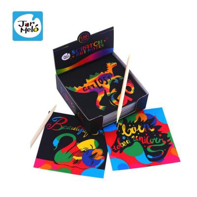 China office & School Scratch Art Notes Set With 130 Sheets With Wooden Rainbow Mini Notes Scratch Magic Pen Notes for sale