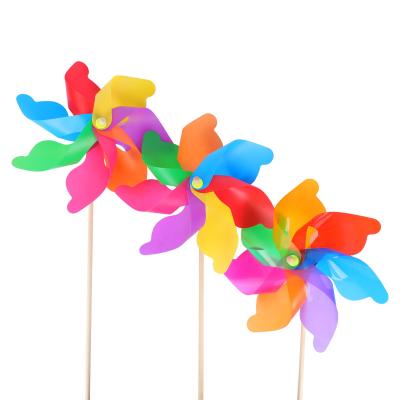 China PP+Wood Poles Long Life Plastic Sunshine Small Wooden Garden Decorative Windmills for sale