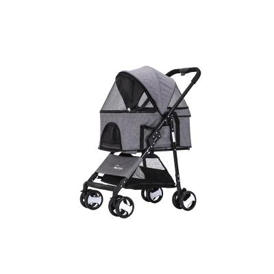 China Sustainable One-Hand 4 Pet Walker Travel Carrier Easy Folding Wheels Fold Up Luxury Dog Stroller for sale