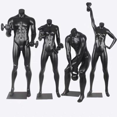 China Other Black Fiberglass Sport Fitness Pose Mannequins Muscle Male Female Manikin Wholesale for sale