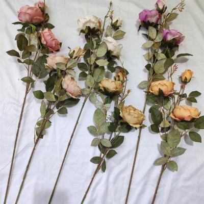 China Plastic yarn cloth simulated flower rose silk bouquet cloth new simulated flower bouquet wedding decoration home flower wholesale for sale