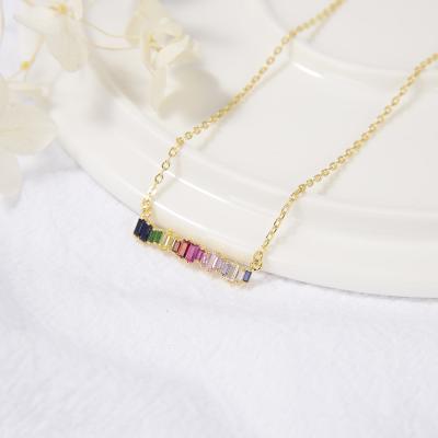 China Custom Lead Free Nickel Free 14k 18k Gold Plated Cute Rainbow Moonstone Iridescent Colorful Zircon Rhinestone Necklace for sale