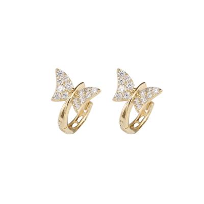 China Fashion Style 3a Lead Free Nickel Free Korean Zircon Gold Plated Butterfly Circle Stud Earrings for sale