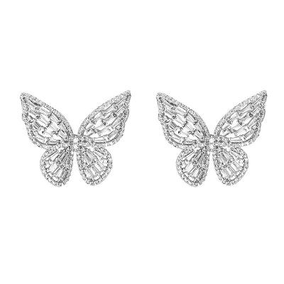 China 2021 New Design Personality Trendy Women Jewelry Lead Free Nickel Free Zircon Gold Butterfly Stud Shiny Earrings for sale