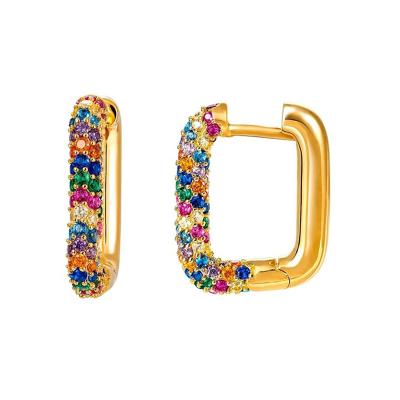 China Lead free nickel free fashion simple silver s925 micro inlaid simple geometric square zircon earrings ear clip female colorful earrings for sale