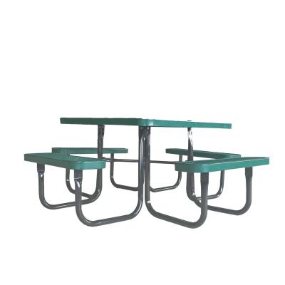 China Custom Factory Made Outdoor Green Steel Square Picnic Table and 4 Benches for sale