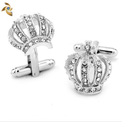 China Promotion Gift Hot Sale Silver Rhinestone Crystal Crown Cufflinks For Women Shape Elegant Lady for sale