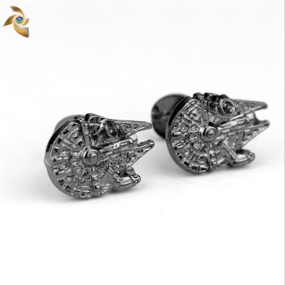 China Promotion Gift Hawk Silver Antique Palladium Metal Warship Spaceship Cufflinks for sale