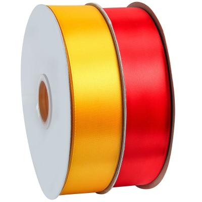 China Luster Heye factory red orange rose bow luxury solid color double faced 25mm satin ribbon for sale