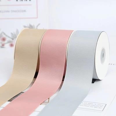 China Metallic Heye factory polyester solid color 3 inch wide 75mm grosgrain ribbon for sale