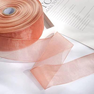 China Metallic elegant holiday presents sheer gauze ribbon organza 2.5cm for sale