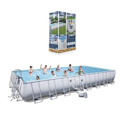 China Bestway 56623 31FT 9m Large Steel Frame Indoor Rectangular Swimming Pool Set With Sand Filter Pump And Cover &Safety Ladder for sale