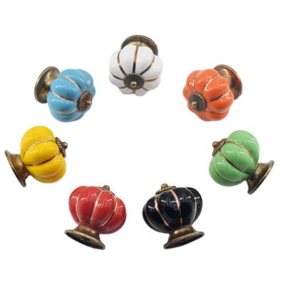 China Vintage Ceremic Cabinet Knobs Vintage Pumpkin Drawer Knobs Pulls Handle with Screws for Cabinets Cupboard Bathroom Dresser Drawer for sale