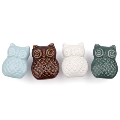 China Craftsman Owl Animal Shape Lovely Style Kids Room Ceremic Porcelain Furniture Knob Furniture Handle 2022 for sale