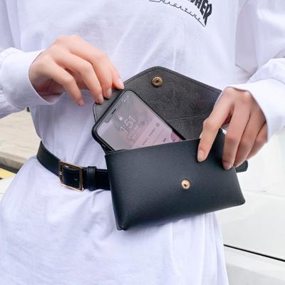 China OEM Women Handbags Waterproof Multifunctional Black Leather Waist Bag Waterproof Bag For Phone for sale