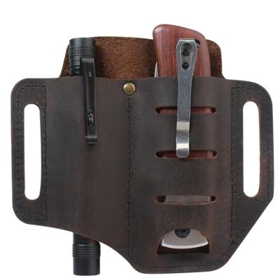 China Youyue Multifunctional Genuine Leather Knives Tooling Bag Hang On Belt Flashlight Holder For Leather Man for sale