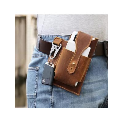 China Anti-fall Hold Belt Mobile Phone Bag Holder Cigarette Lighter Box Outdoor Genuine Leather Case For Gift for sale