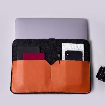 China YY Feit Portable Classic Laptop Sleeve With Front Leather Pockets For Macbook Case for sale