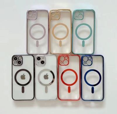 China Anti-fall Transparent Magnetic Color TPU Phone Case Cover For Iphone 13/12/mini /pro/max for sale