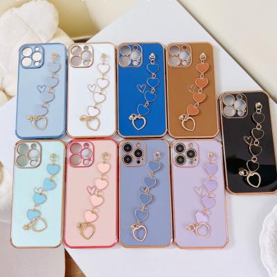 China Electroplating Luxury Electro Plating TPU Heart Design Phone Case Cover For Iphone 13 Mobile Phone Back Cover for sale