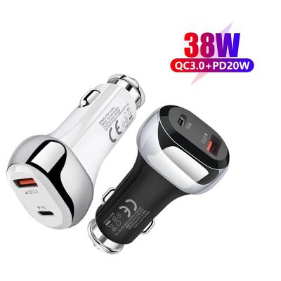 China QC 3.0+PD 2 Ports 38W 2 Ports Fast Type-C Car Charger Adapter , USB C Car Charger Charger for sale